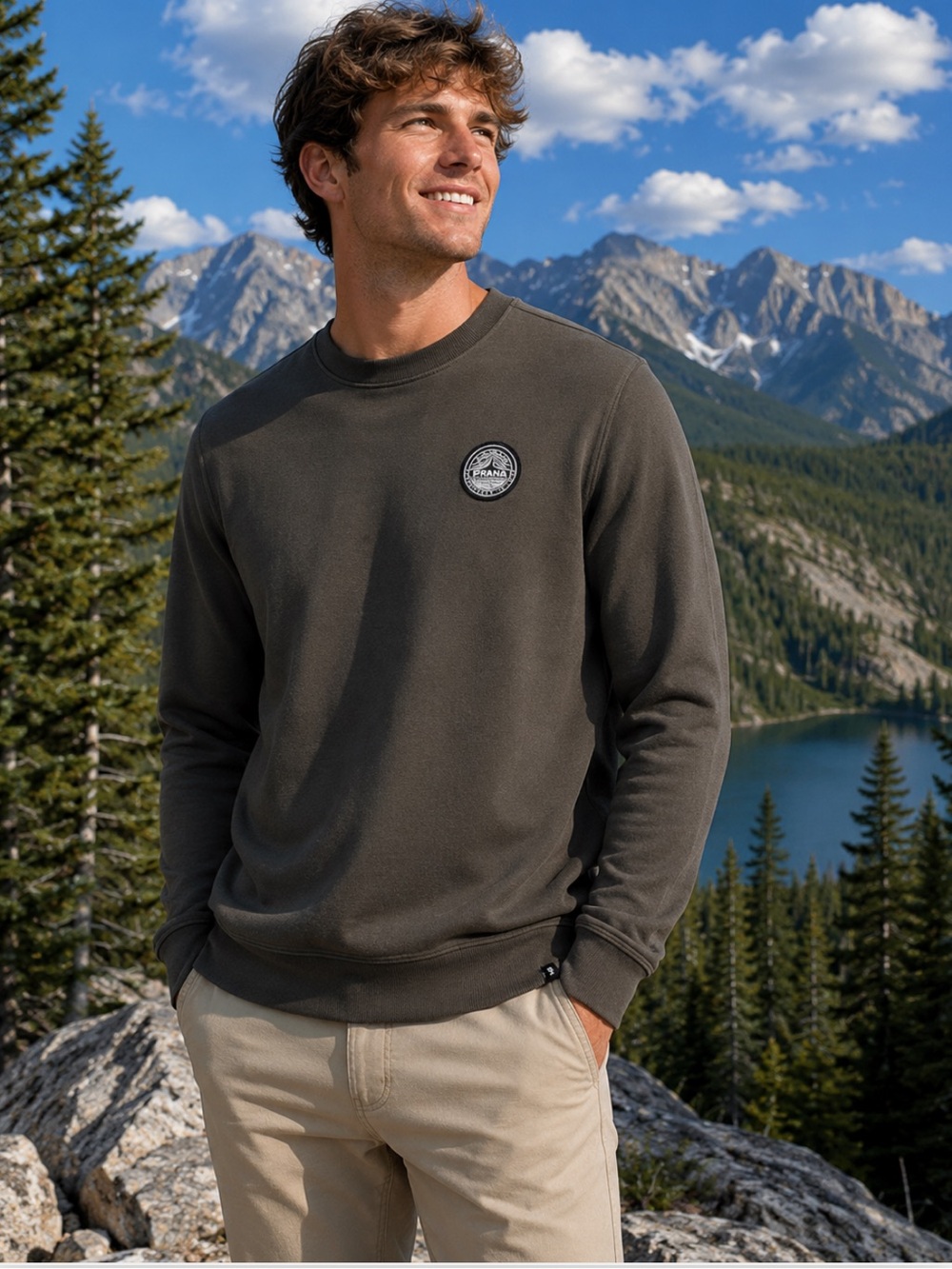 NWT PrAna Men’s Patch Pullover Crew Neck Sweatshirt Organic Sustainable Casual